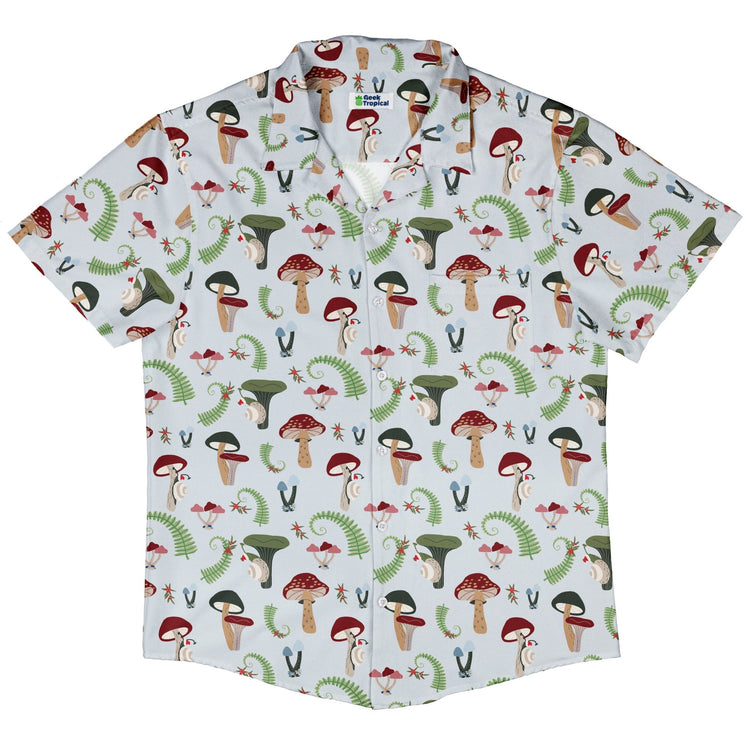 Santa Snails & Winter Mushrooms Button Up Shirt Geek Nerd adult sizing Christmas Print