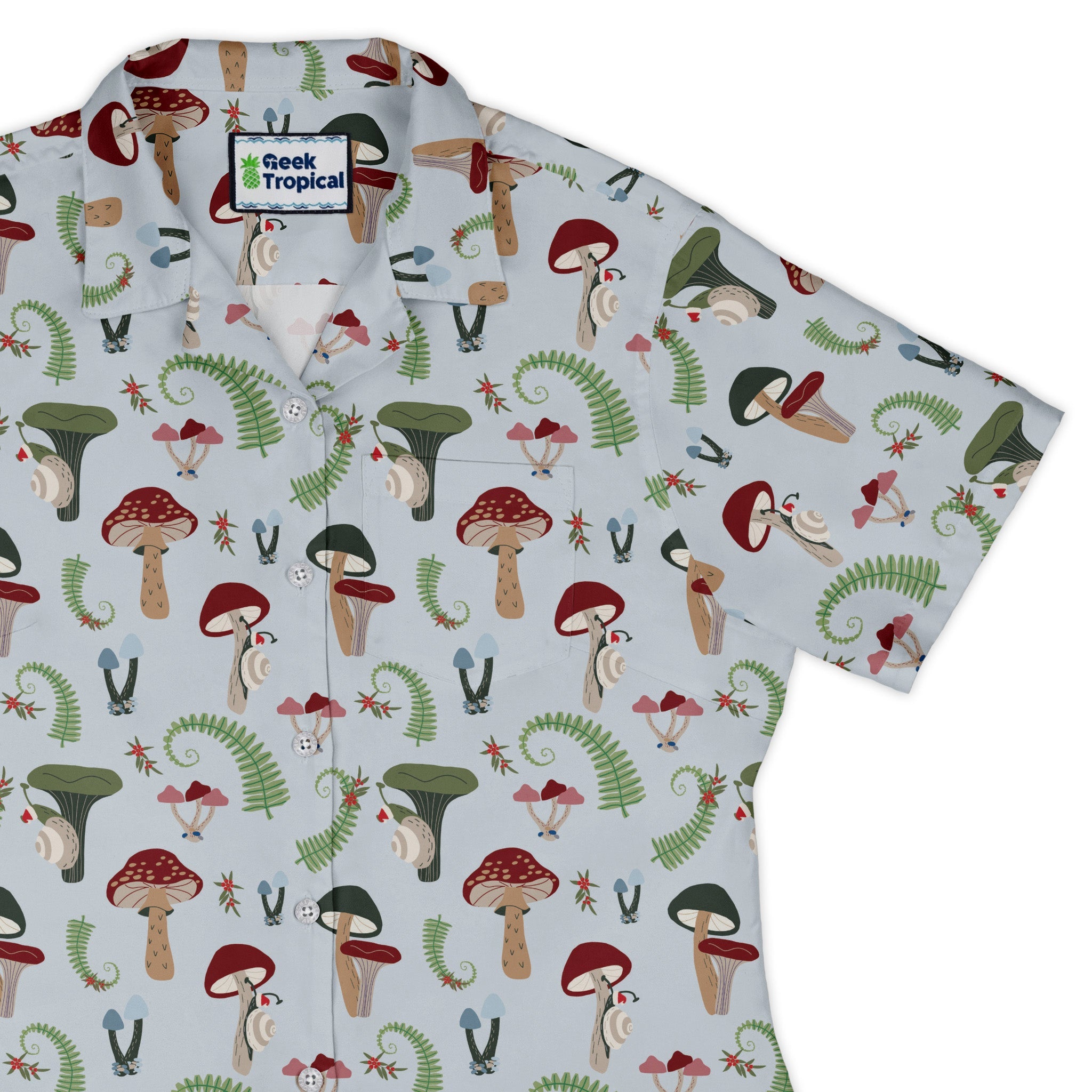 Santa Snails and winter mushrooms Curvy Button Up Shirt Geek Nerd Botany Print Christmas Print women