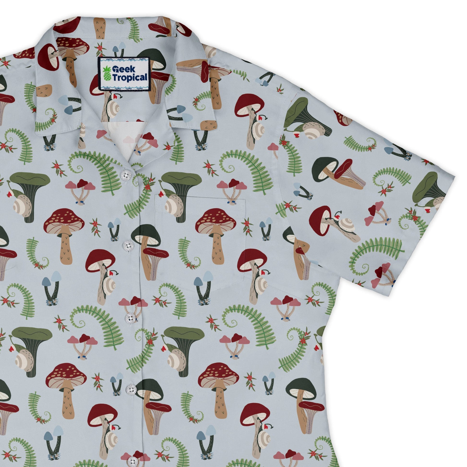 Santa Snails and winter mushrooms Curvy Button Up Shirt Geek Nerd Botany Print Christmas Print women