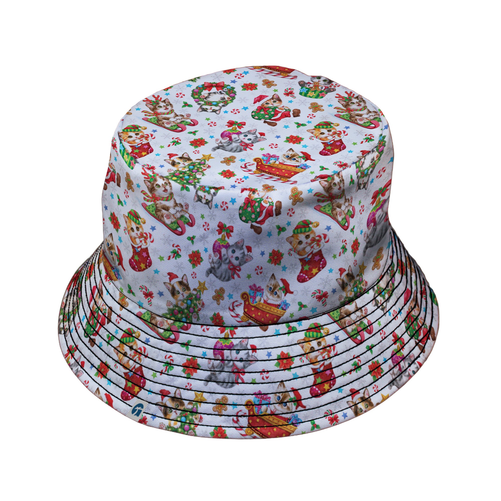 Santas Little Kittens Bucket Hat Black Stitching