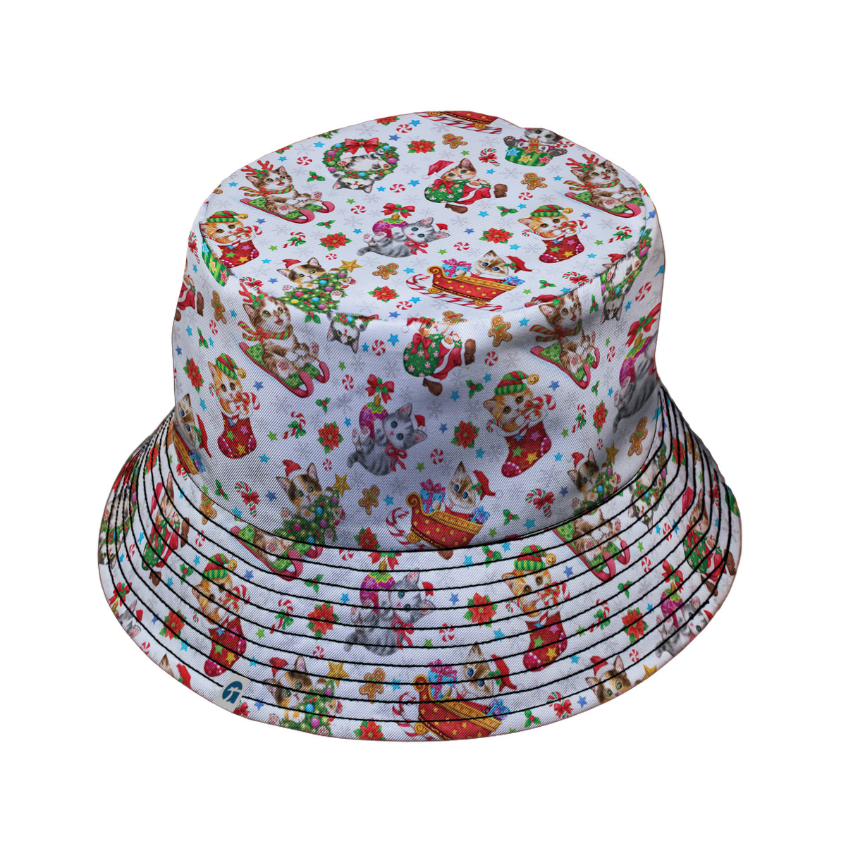 Santas Little Kittens Bucket Hat Black Stitching