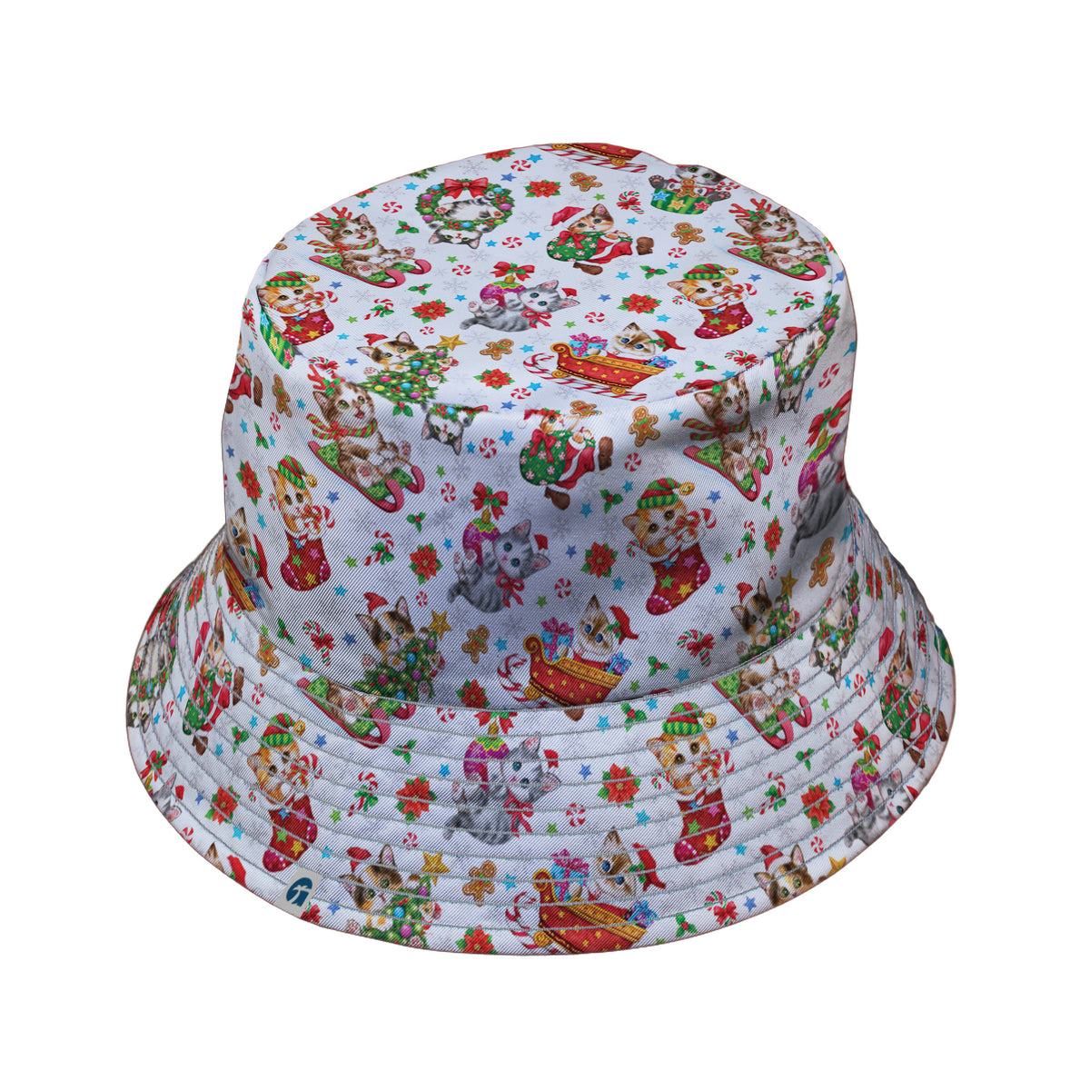 Santas Little Kittens Bucket Hat Gray Stitching