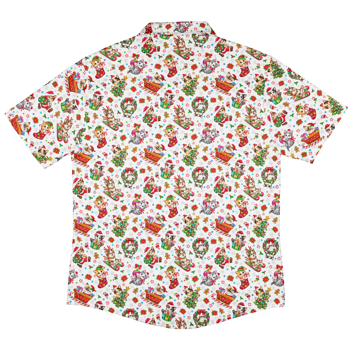 Santas Little Kittens Button Up Shirt Back