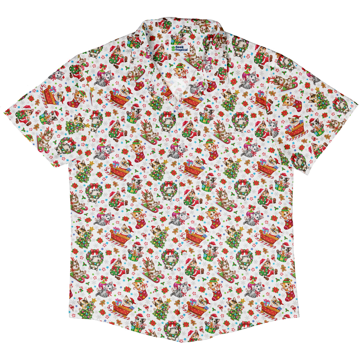 Santas Little Kittens Button Up Shirt Hawaiian Front