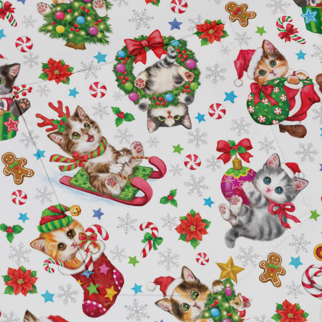 Santas Little Kittens Button Up Shirt Pocket