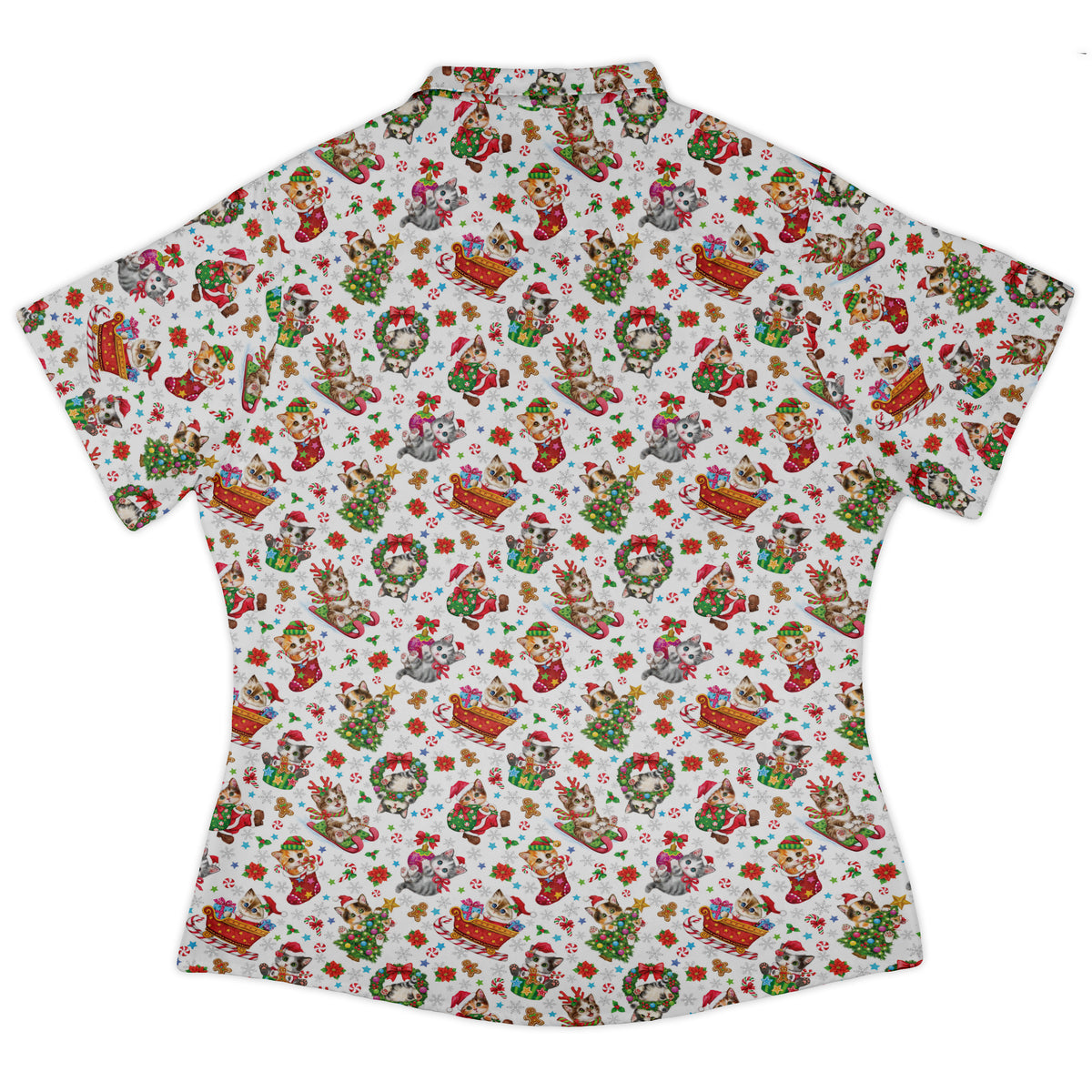 Santas Little Kittens Curvy Button Up Shirt womens back