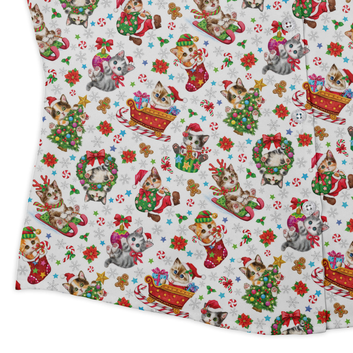 Santas Little Kittens Curvy Button Up Shirt womens corner