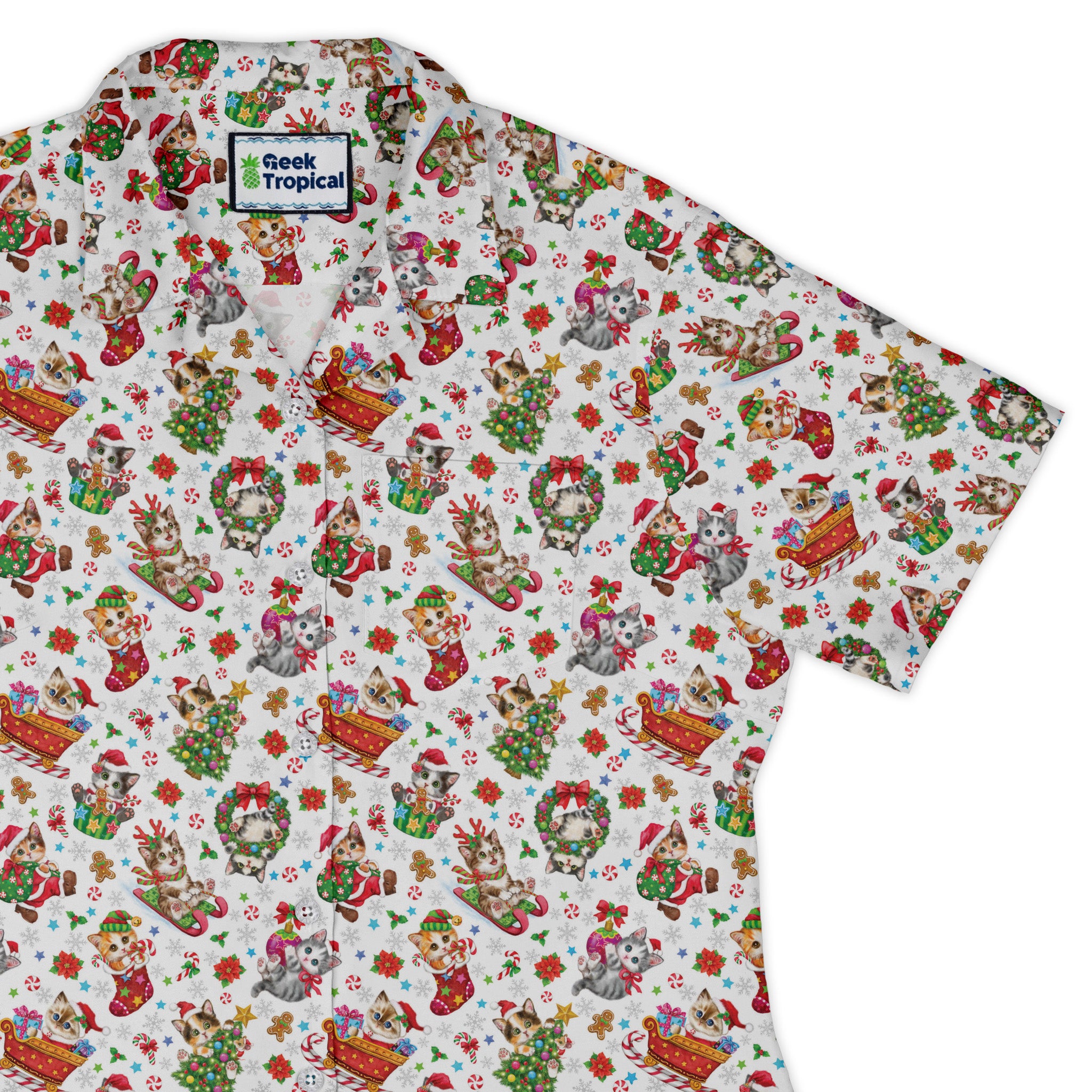 Santas Little Kittens Curvy Button Up Shirt womens top right