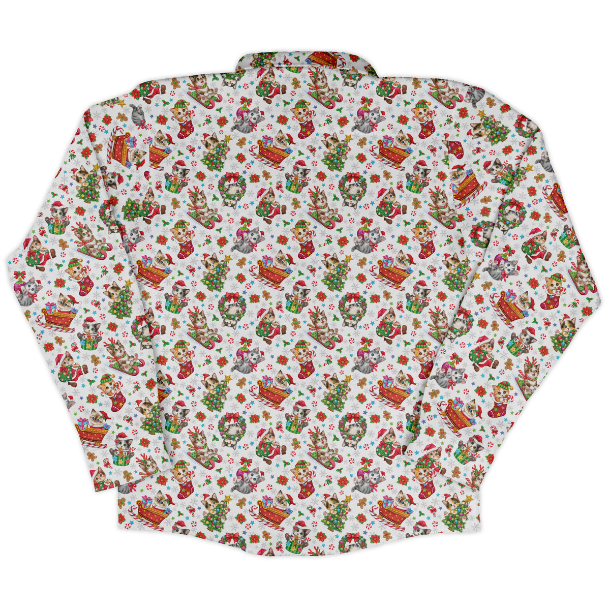 Santas Little Kittens Long Sleeve Button Up Shirt back