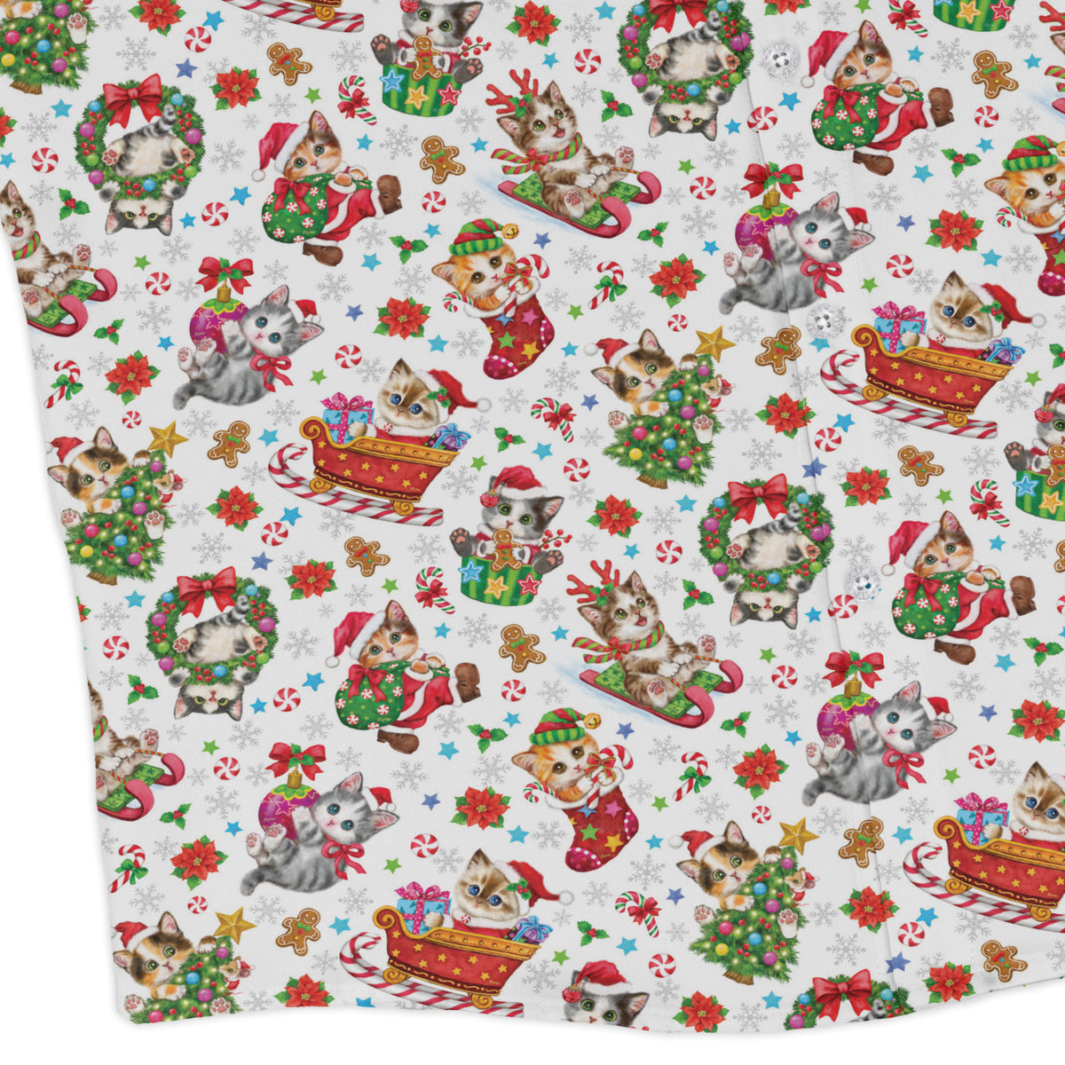 Santas Little Kittens Long Sleeve Button Up Shirt corner