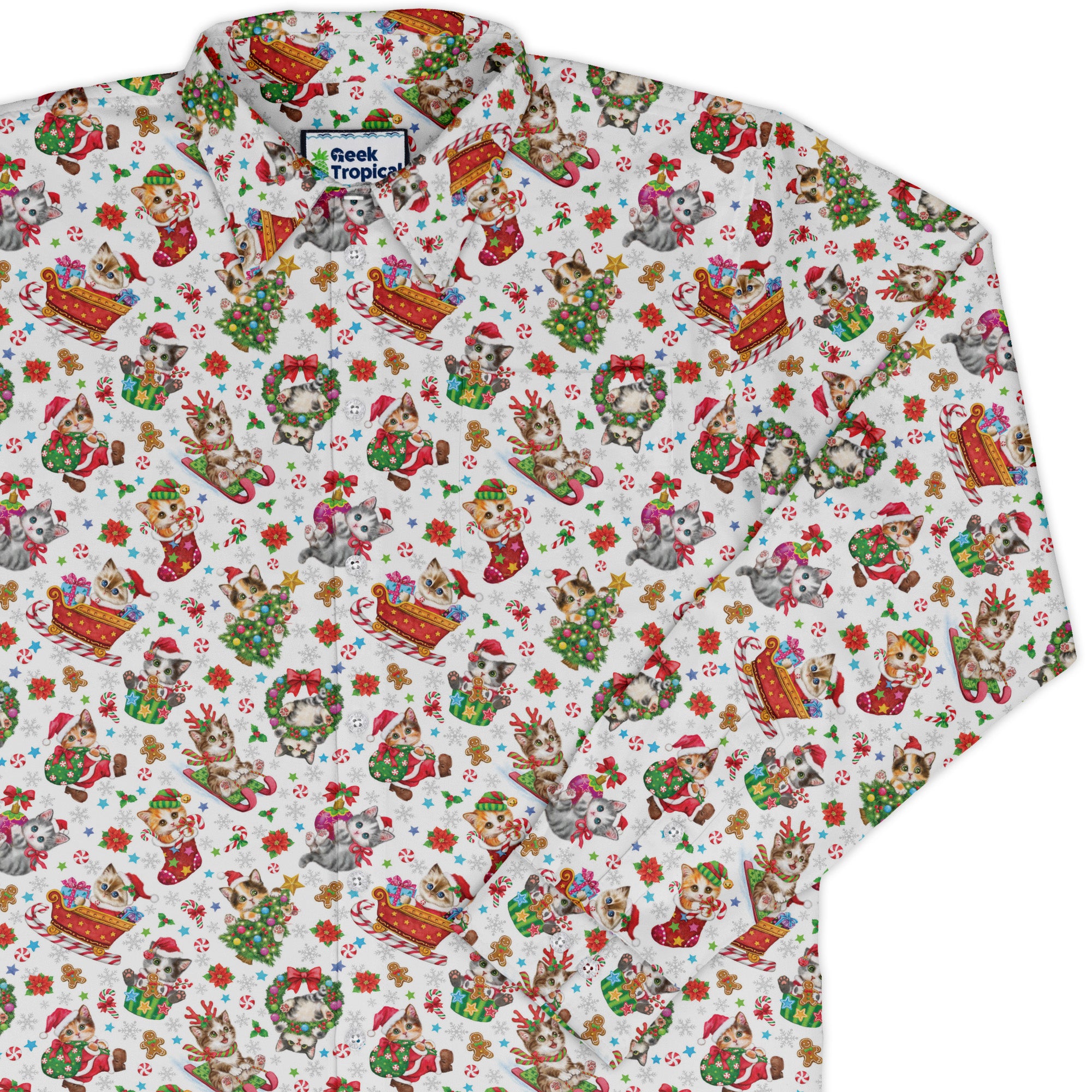 Santas Little Kittens Long Sleeve Button Up Shirt cover