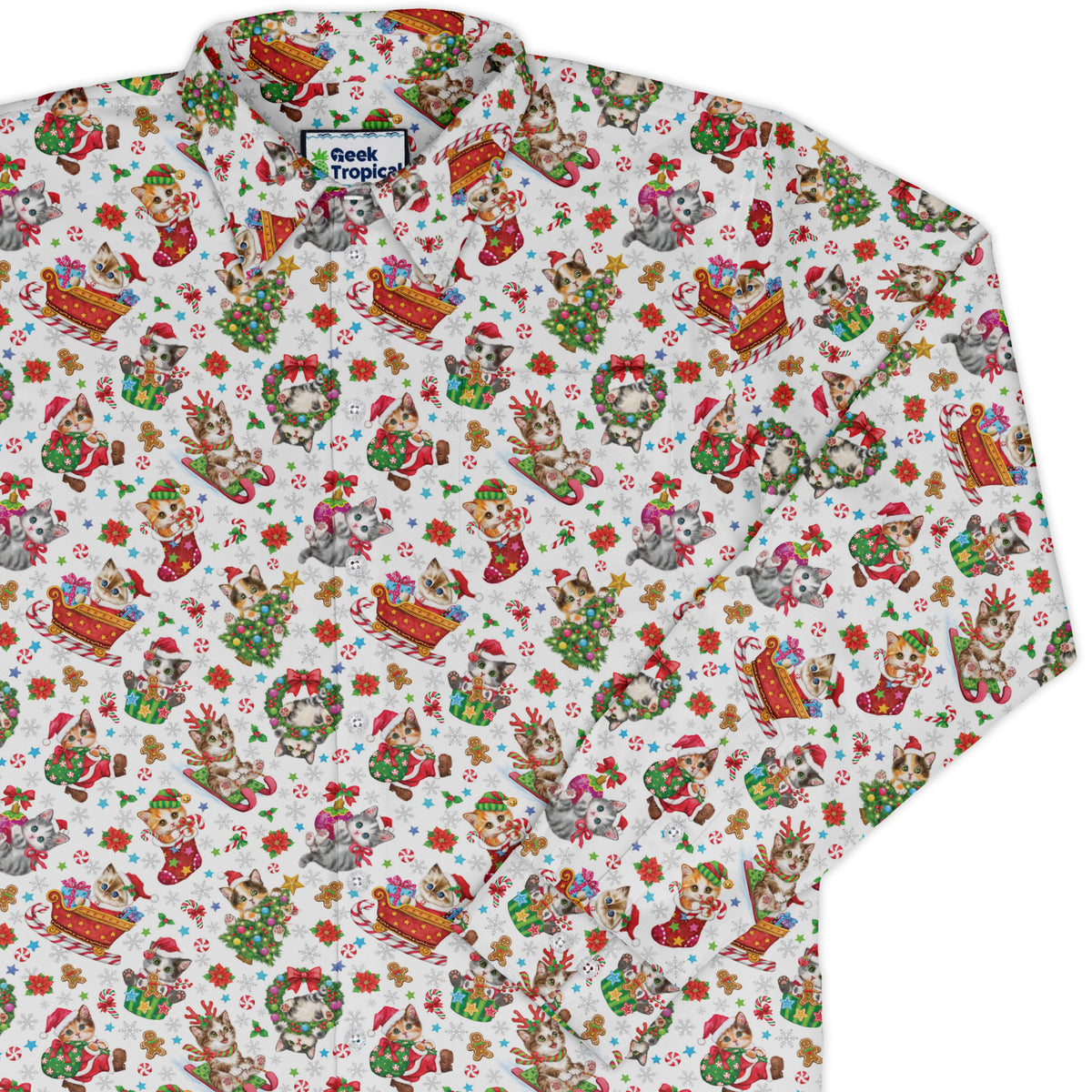 Santas Little Kittens Long Sleeve Button Up Shirt cover