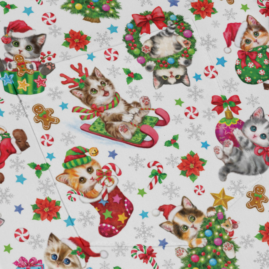 Santas Little Kittens Long Sleeve Button Up Shirt pocket