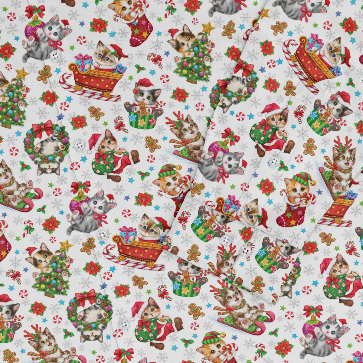 Santas Little Kittens Long Sleeve Button Up Shirt sleeve close