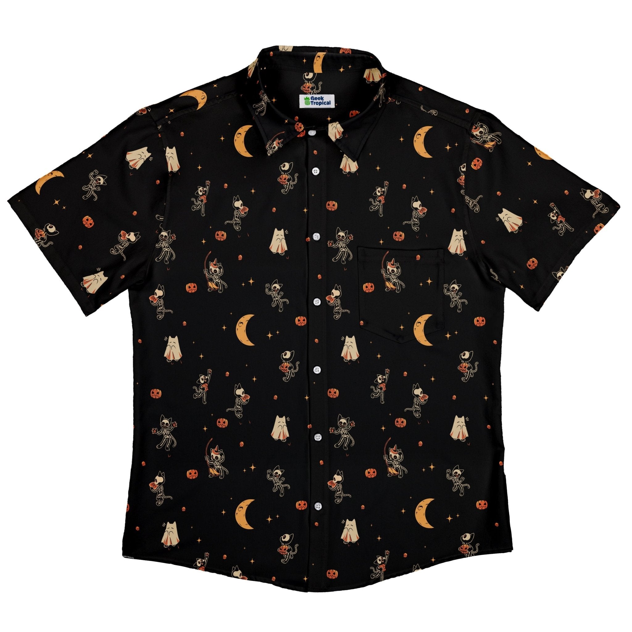 Scaredy Cats Button Up Shirt Geek Nerd adult sizing halloween q4