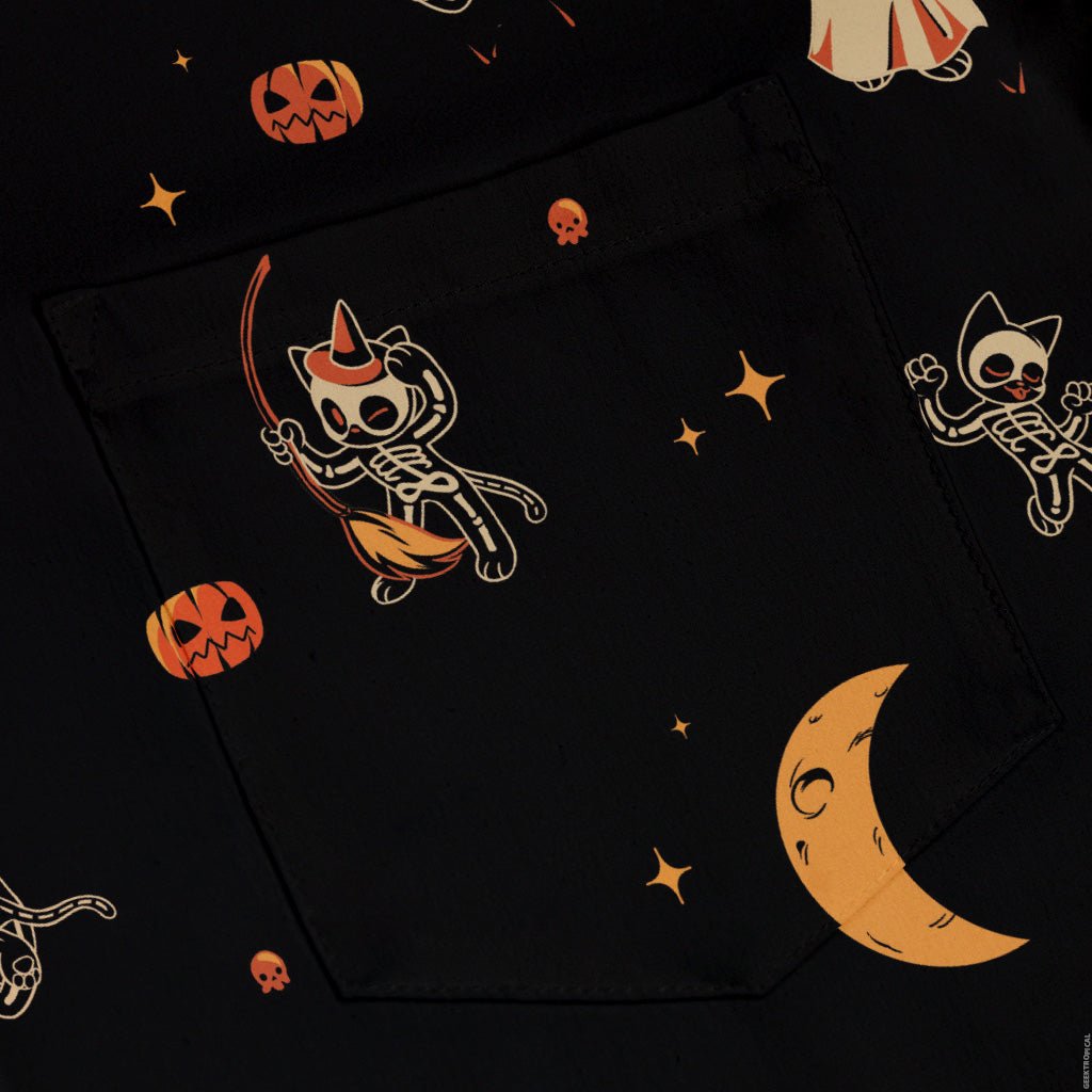 Scaredy Cats Button Up Shirt Geek Nerd adult sizing halloween q4