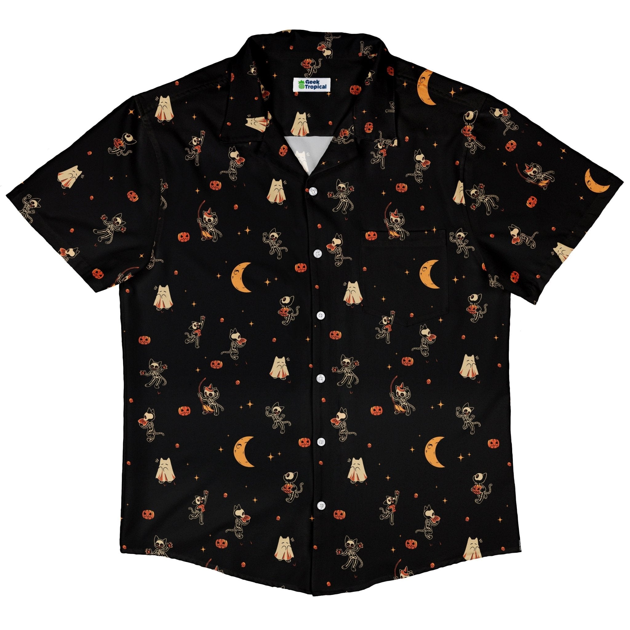 Scaredy Cats Button Up Shirt Geek Nerd adult sizing halloween q4