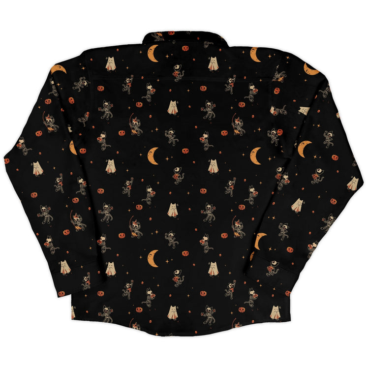 Scaredy Cats Long Sleeve Button Up Shirt Geek Nerd adult sizing Design by Tobe Fonseca FLOW DESC WRITING
