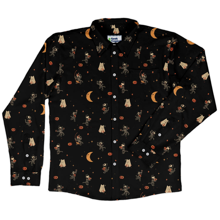 Scaredy Cats Long Sleeve Button Up Shirt Geek Nerd adult sizing Design by Tobe Fonseca FLOW DESC WRITING