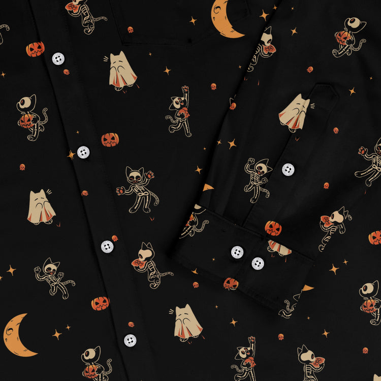 Scaredy Cats Long Sleeve Button Up Shirt Geek Nerd adult sizing Design by Tobe Fonseca FLOW DESC WRITING