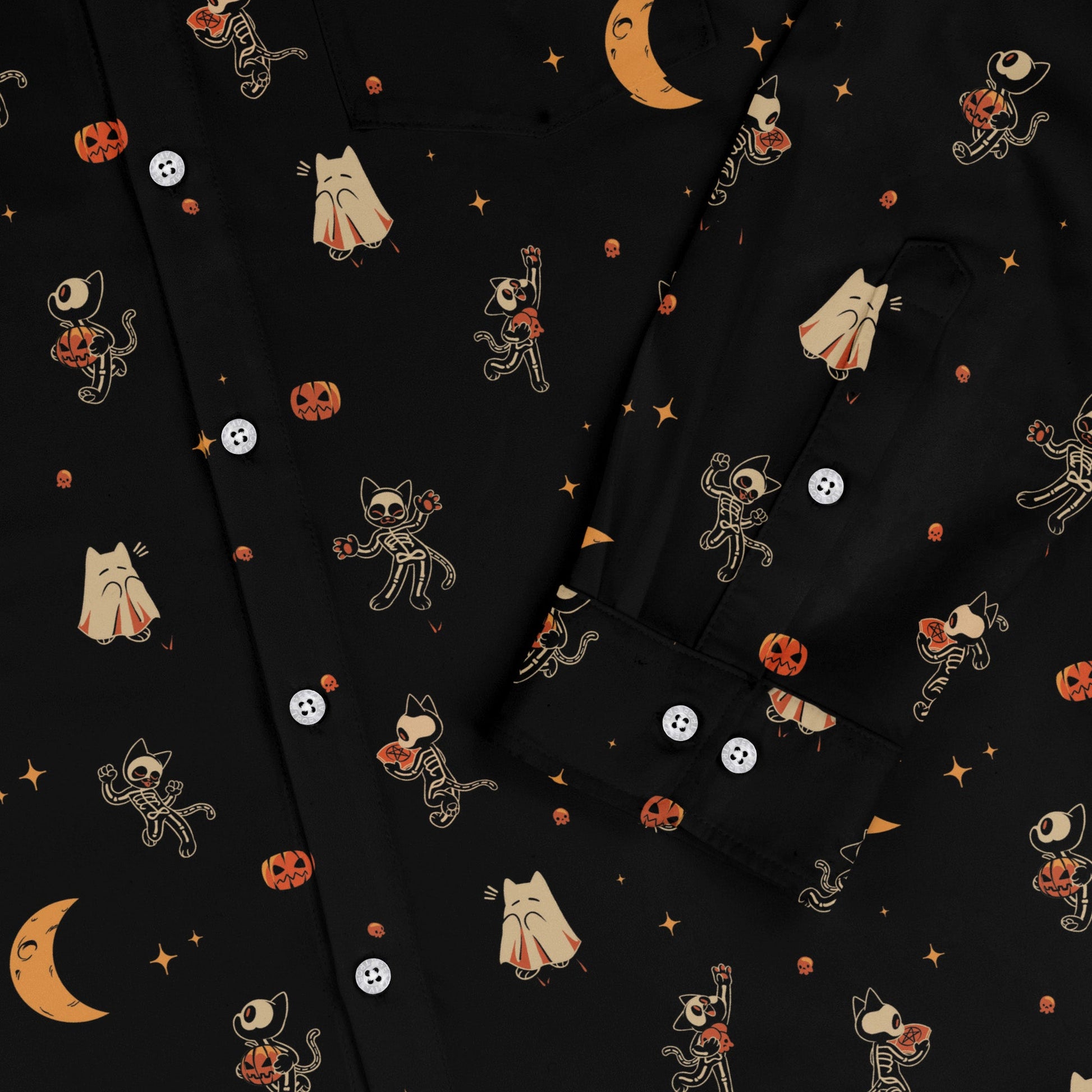 Scaredy Cats Long Sleeve Button Up Shirt Geek Nerd adult sizing Design by Tobe Fonseca FLOW DESC WRITING