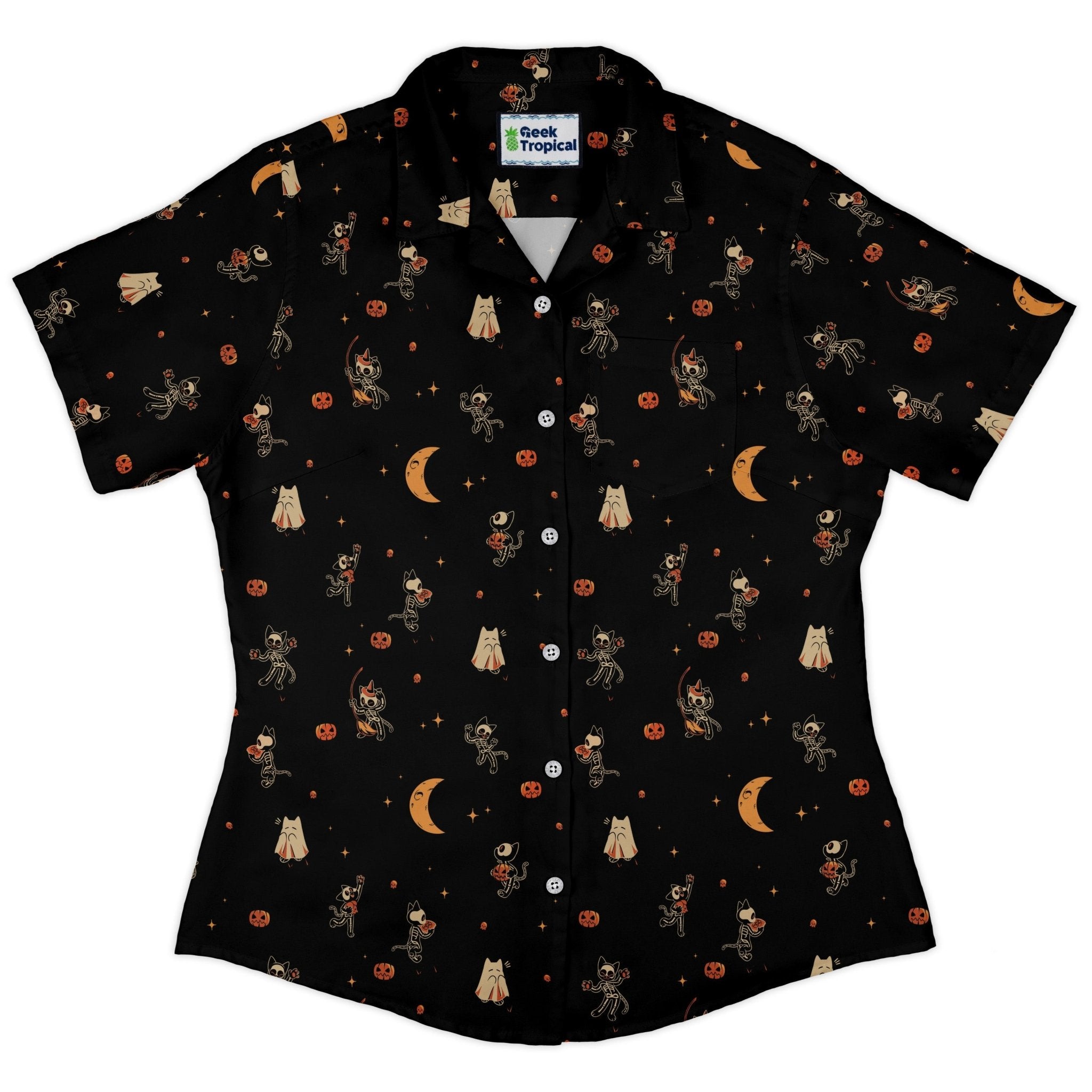 Scaredy Cats Curvy Button Up Shirt Geek Nerd Design by Tobe Fonseca halloween q4