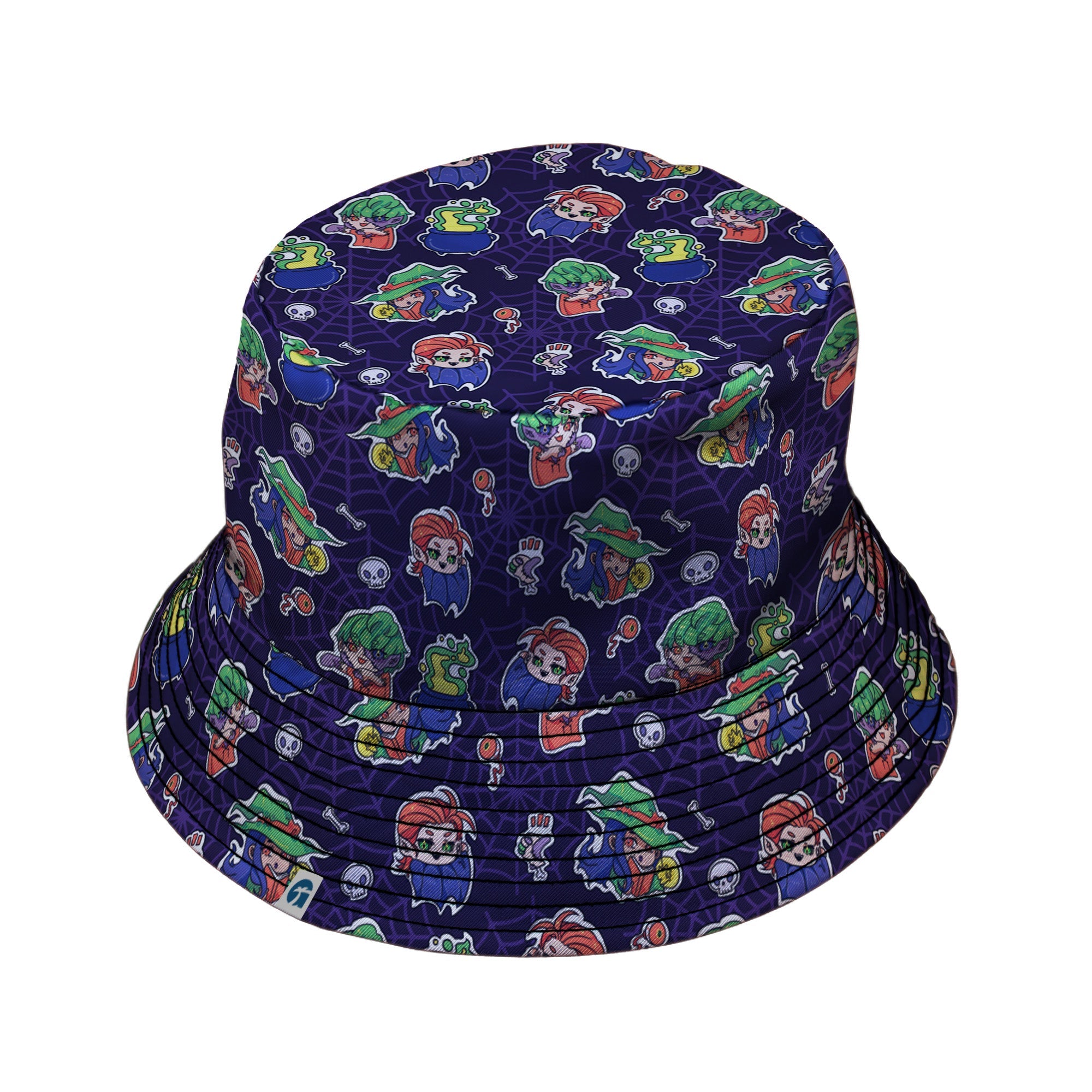 Scary Anime Chibi Stickers Dark Purple Bucket Hat