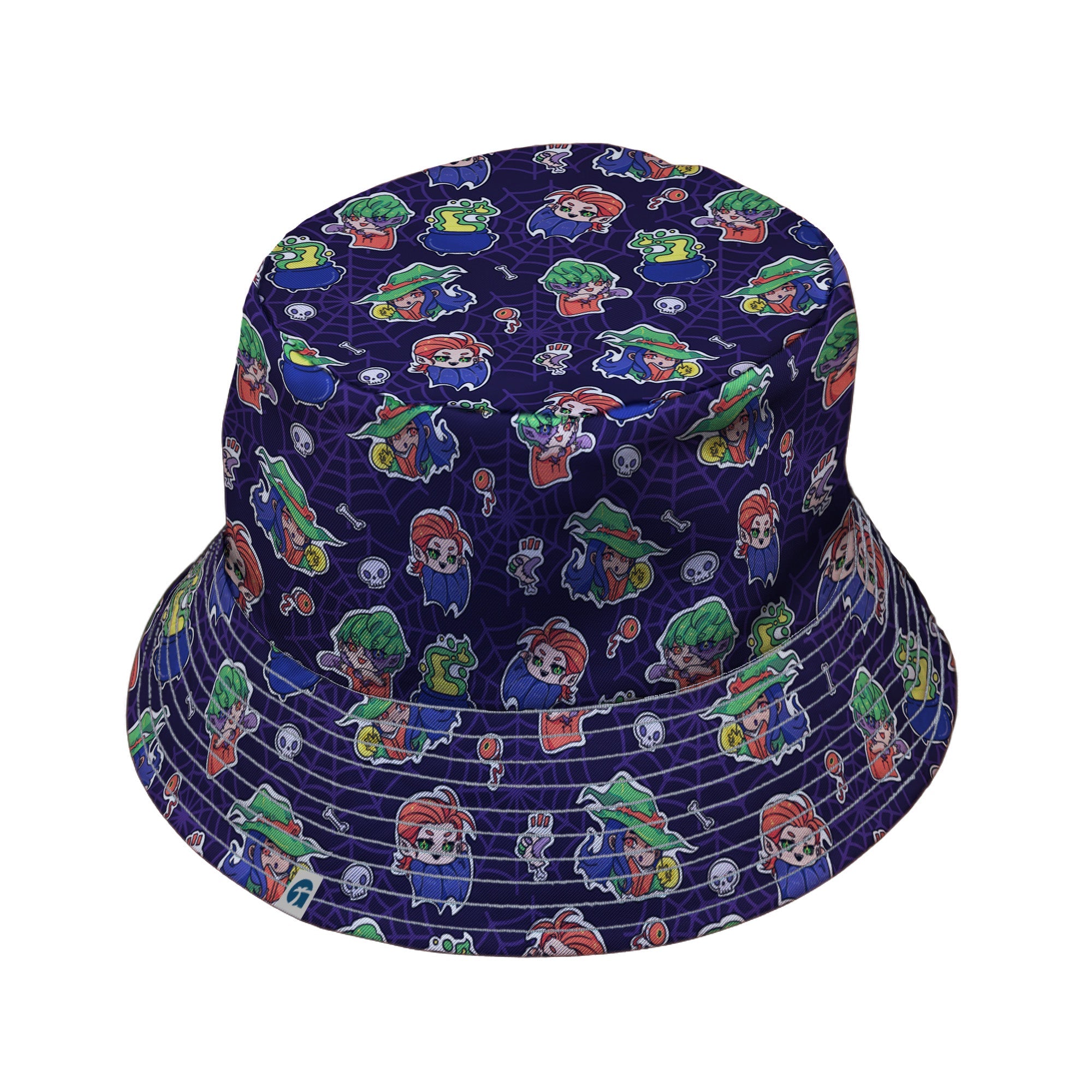 Scary Anime Chibi Stickers Dark Purple Bucket Hat
