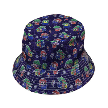 Scary Anime Chibi Stickers Dark Purple Bucket Hat