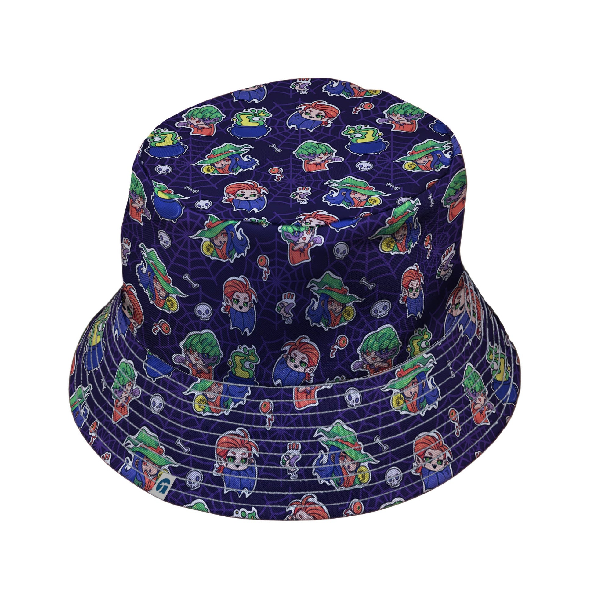 Scary Anime Chibi Stickers Dark Purple Bucket Hat