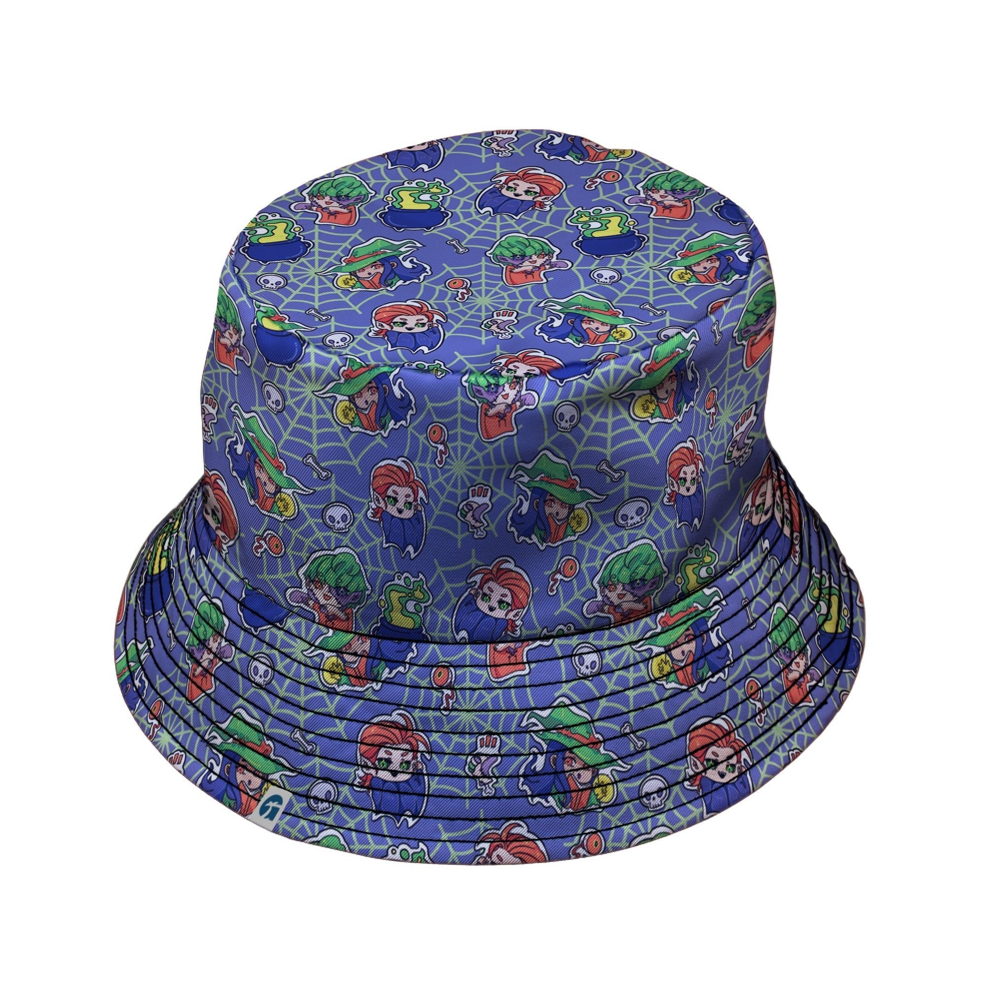 Scary Anime Chibi Stickers purple green Bucket Hat Geek Nerd halloween lx - B q4