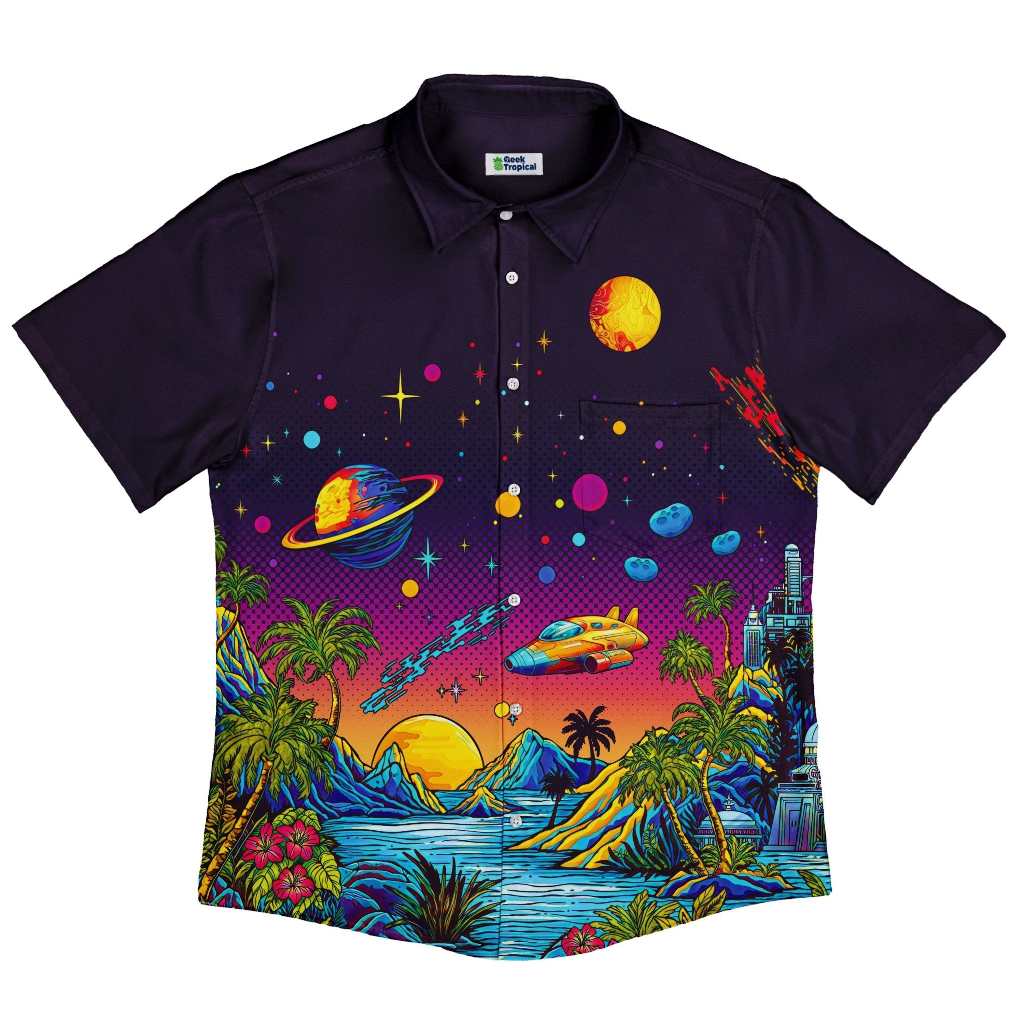 Sci-Fi Island Button Up Shirt - adult sizing - Design By Brigid Ashwood - Fantasy Prints