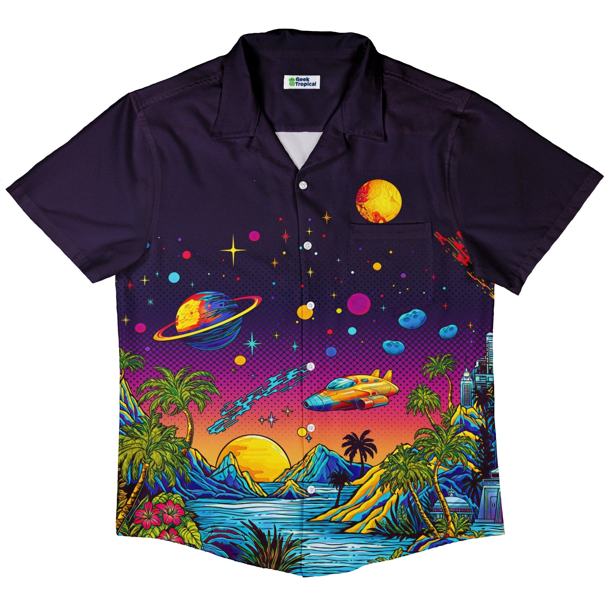 Sci-Fi Island Button Up Shirt - adult sizing - Design By Brigid Ashwood - Fantasy Prints