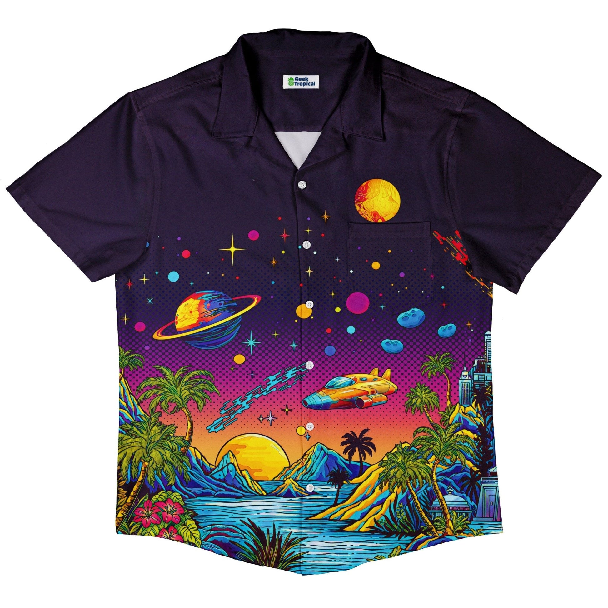 Clearance Ready - to - Ship Sci - Fi Island Button Up Shirt Geek Nerd adult sizing Clearance Design By Brigid Ashwood