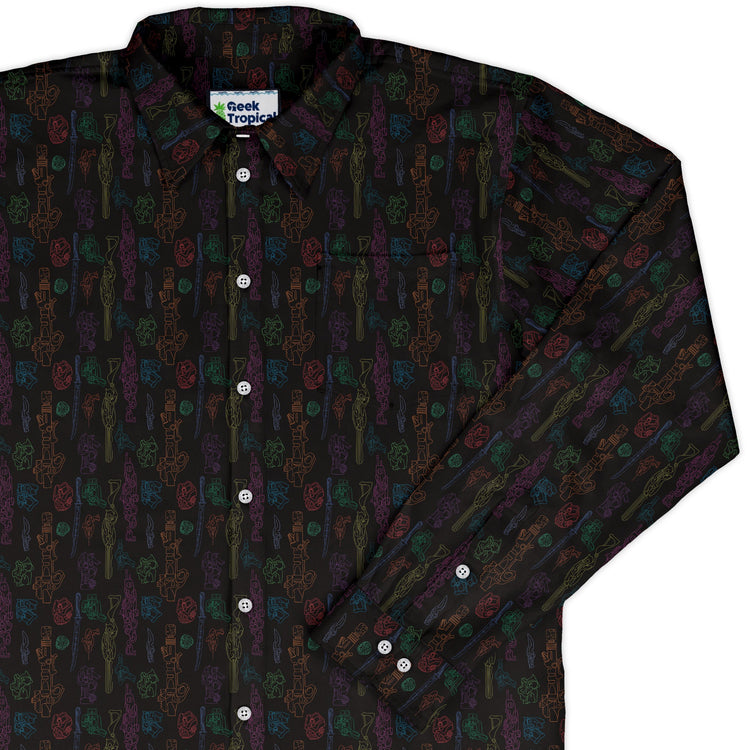 Sci Fi Weapons Long Sleeve Button Up Shirt Geek Nerd adult sizing Designs by Nathan Fantasy Prints