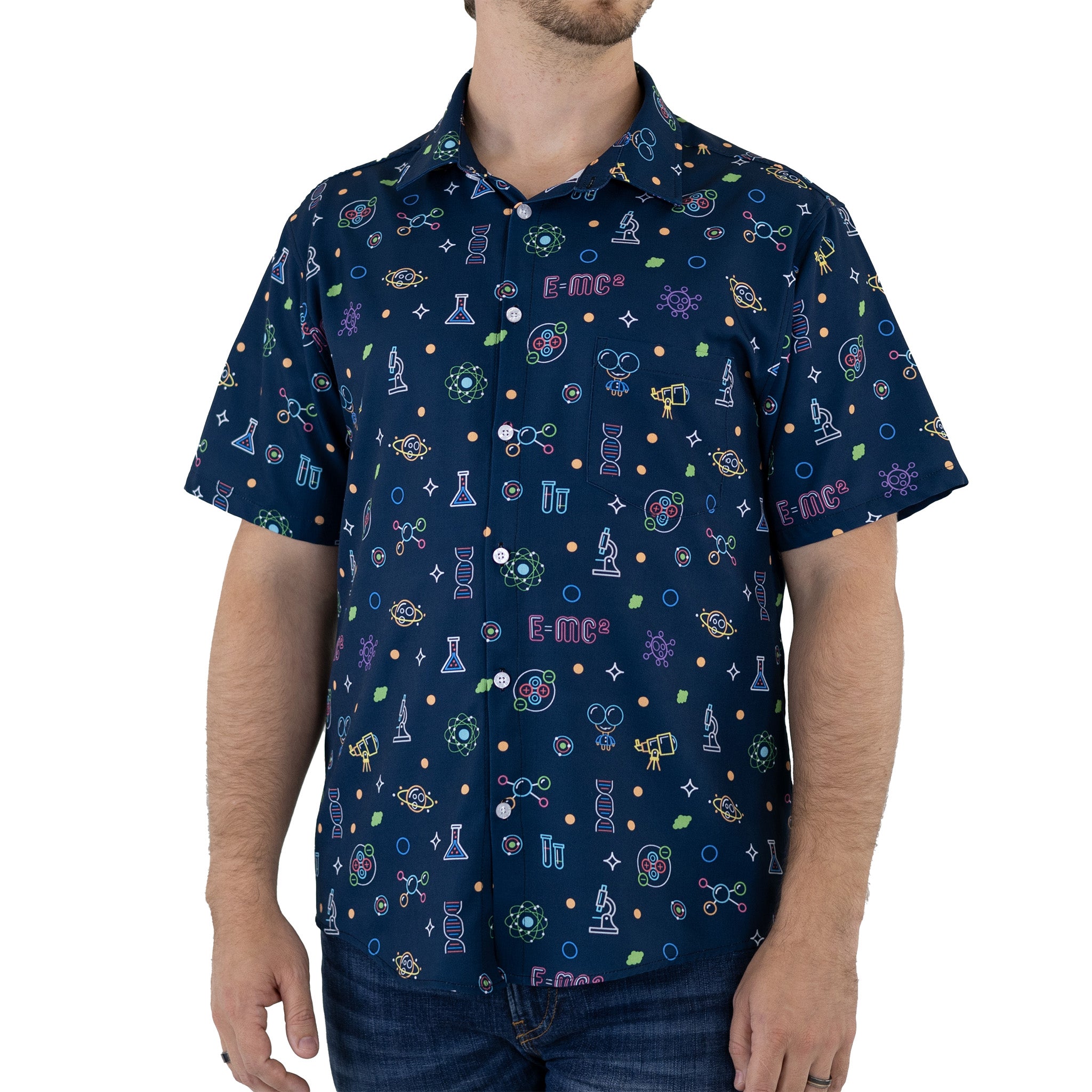 Science DNA Molecules Dark Navy Button Up Shirt - adult sizing - science print - 