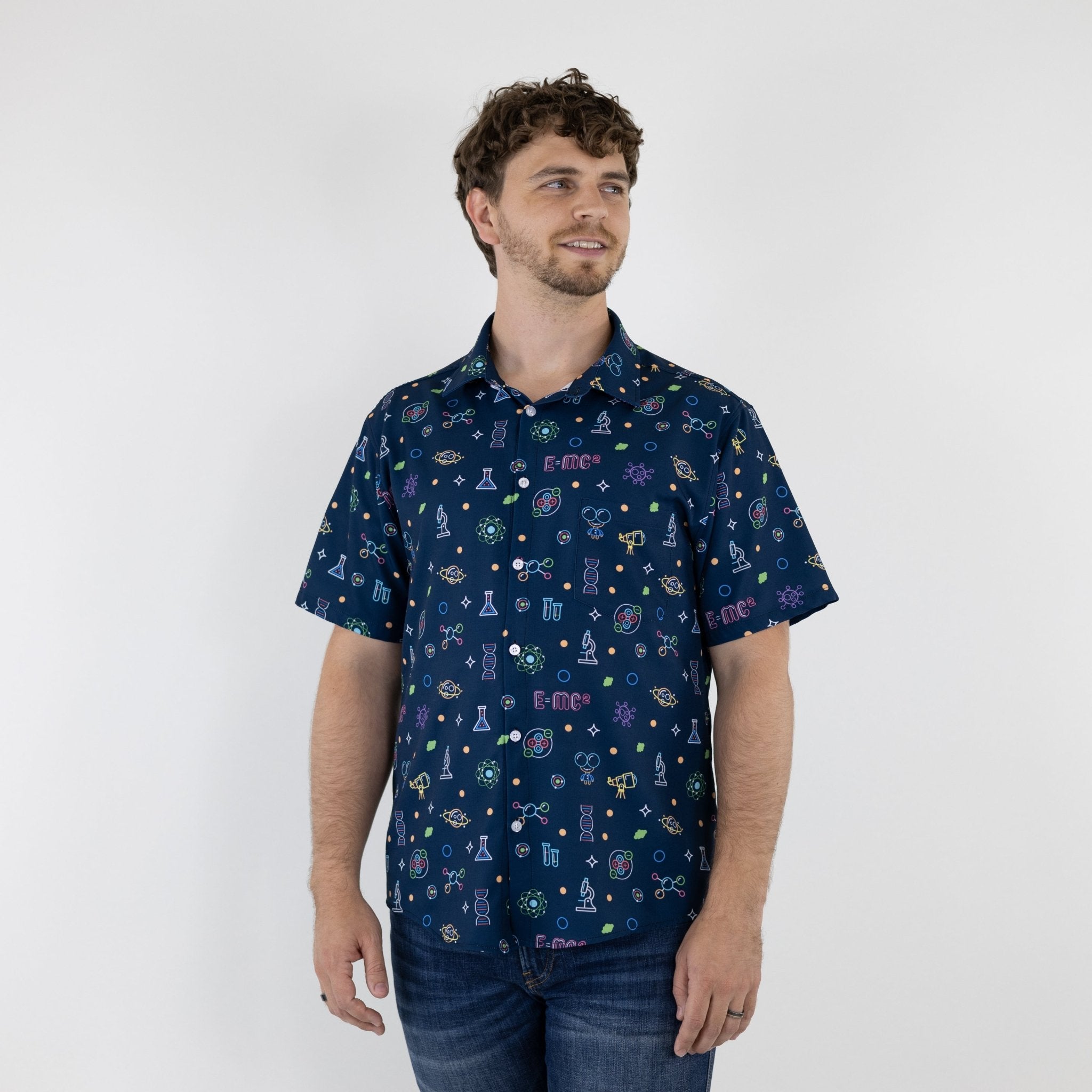 Science DNA Molecules Dark Navy Button Up Shirt - adult sizing - science print - 