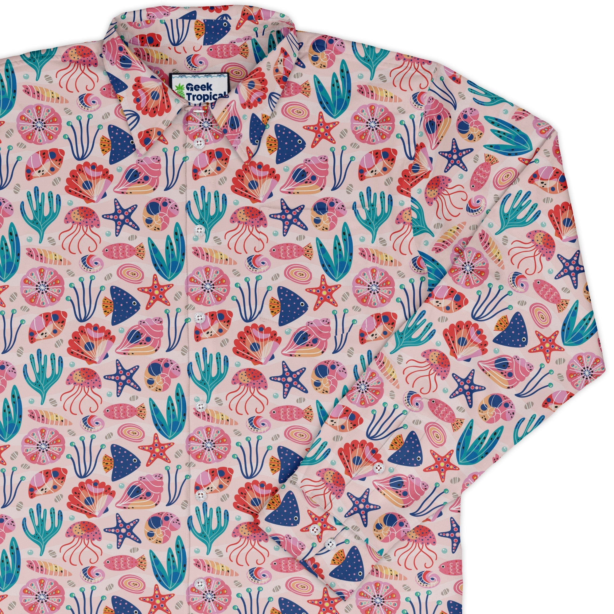 Science Cute Marine Biology Pink Long Sleeve Button Up Shirt