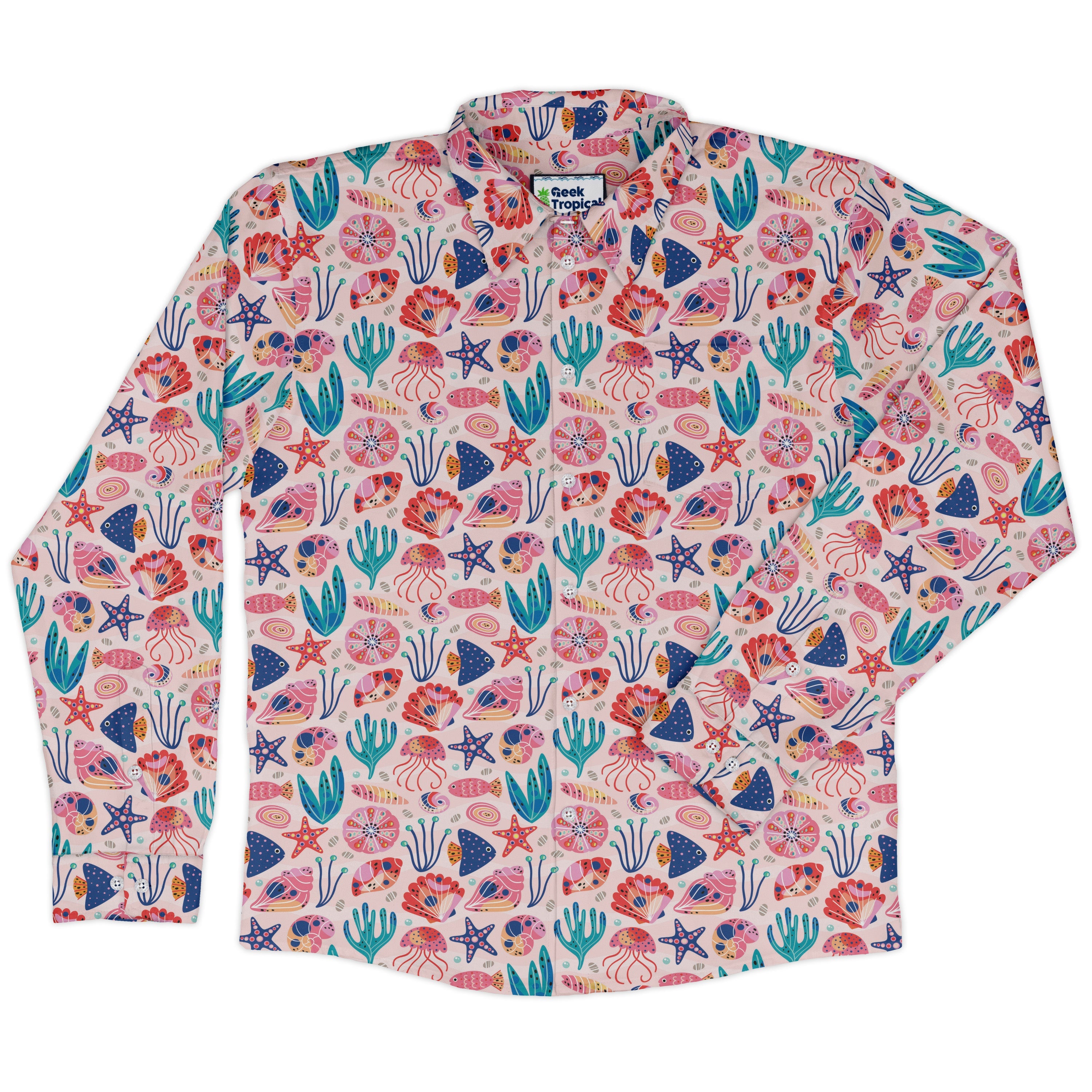Science Cute Marine Biology Pink Long Sleeve Button Up Shirt