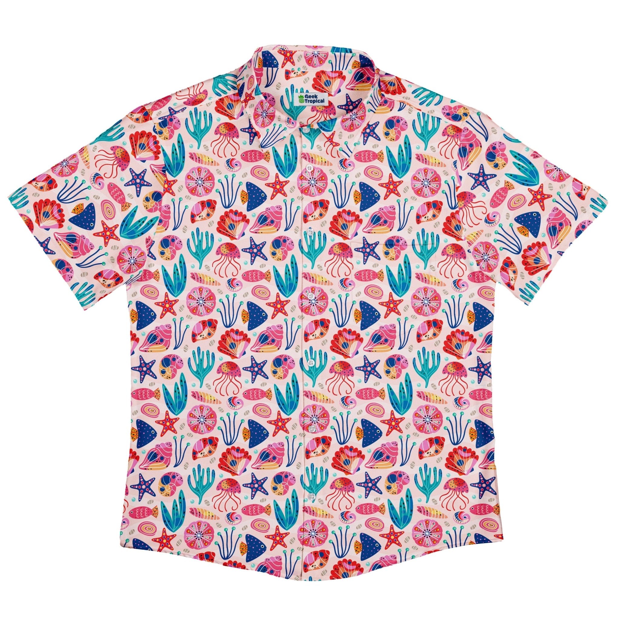 Science Cute Marine Biology Pink Button Up Shirt - adult sizing - Animal Patterns - science print