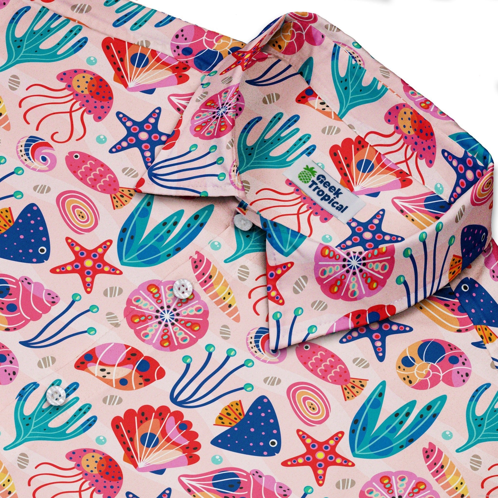 Science Cute Marine Biology Pink Button Up Shirt - adult sizing - Animal Patterns - science print