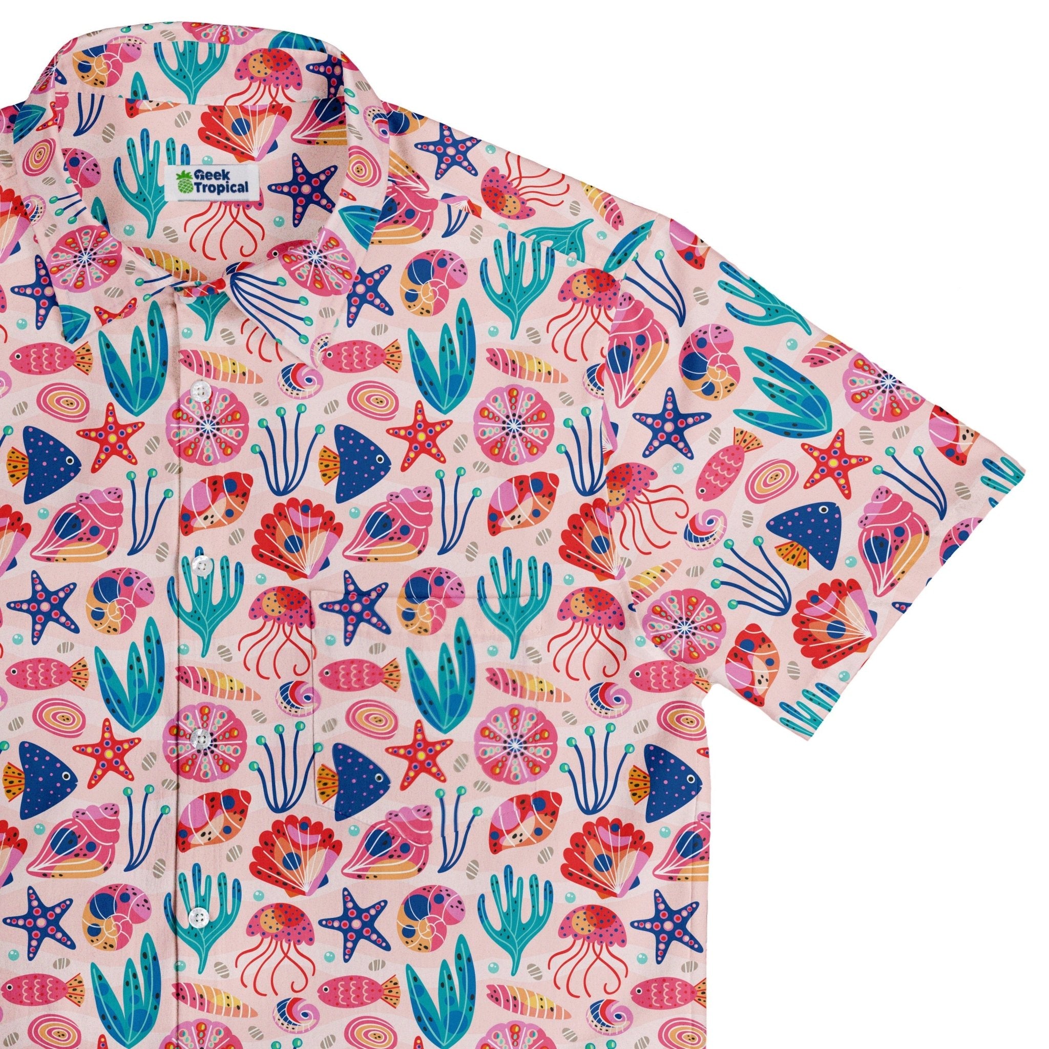 Science Cute Marine Biology Pink Button Up Shirt - adult sizing - Animal Patterns - science print