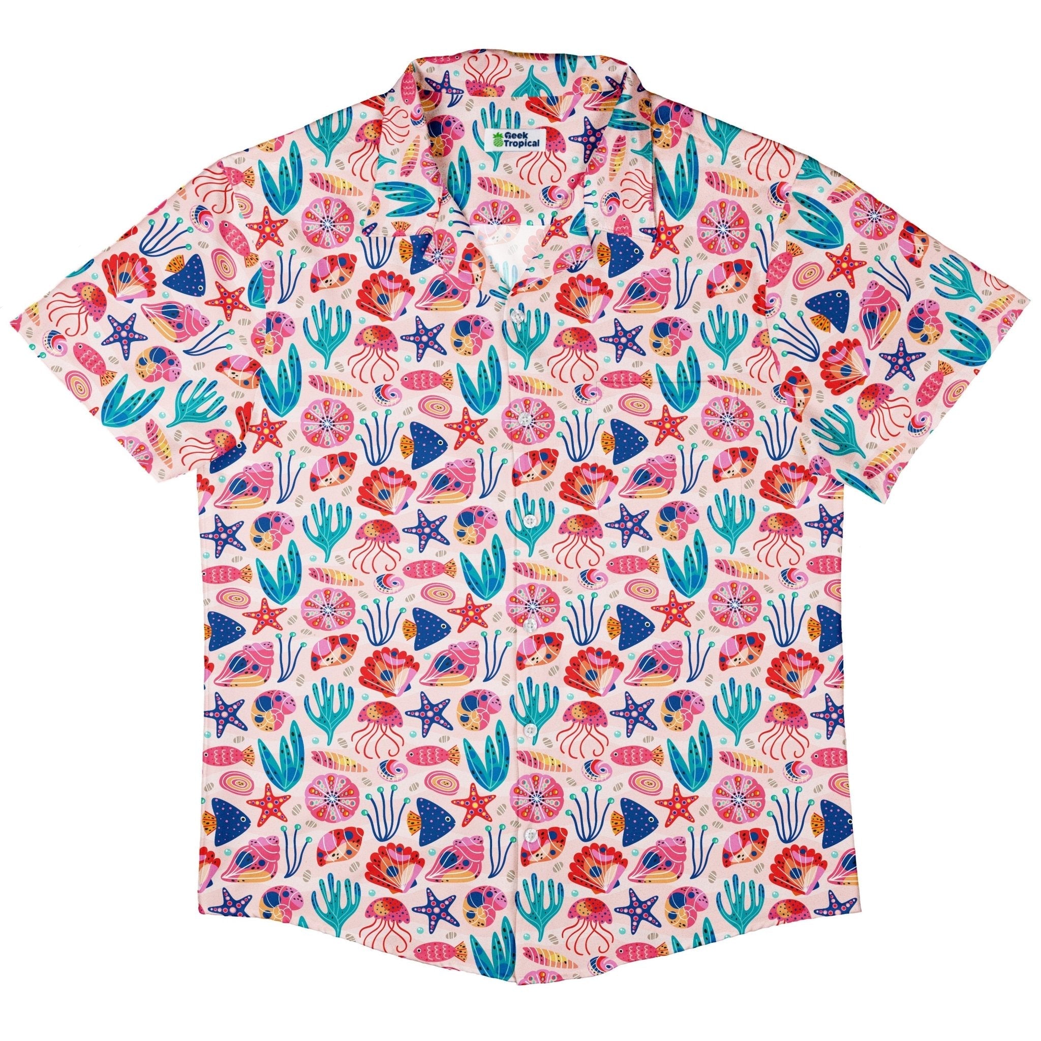 Clearance Ready - to - Ship Science Cute Marine Biology Pink Button Up Shirt Geek Nerd adult sizing Animal Patterns Clearance