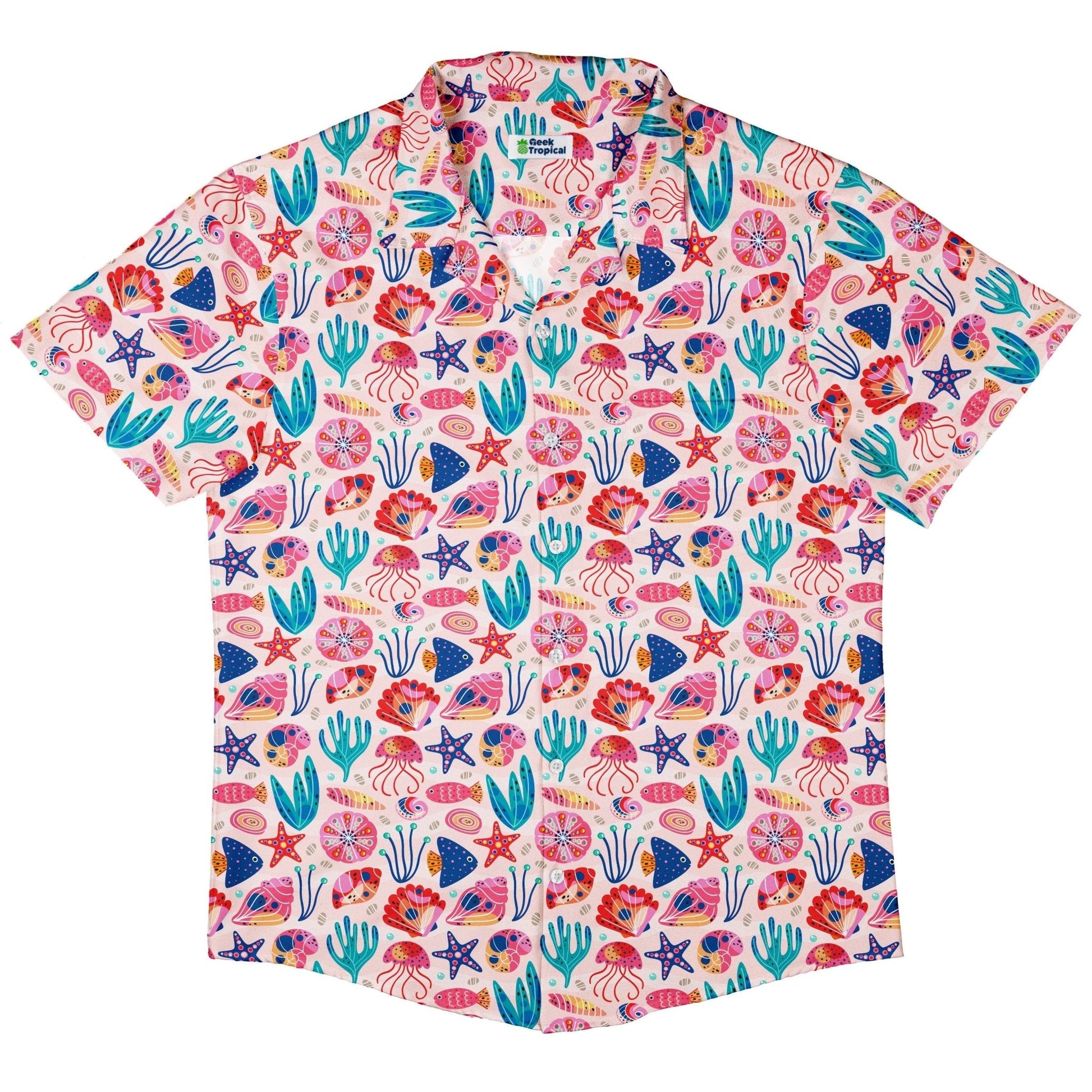 Clearance Ready - to - Ship Science Cute Marine Biology Pink Button Up Shirt Geek Nerd adult sizing Animal Patterns Clearance