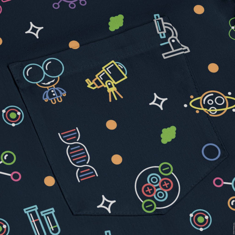 Science DNA Molecules Dark Navy Long Sleeve Button Up Shirt Geek Nerd adult sizing FLOW DESC WRITING science print