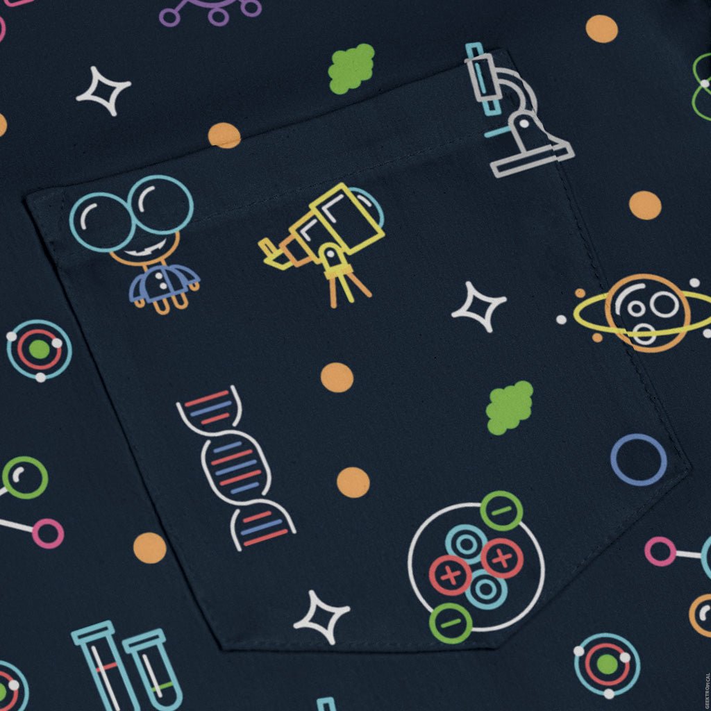 Science DNA Molecules Dark Navy Long Sleeve Button Up Shirt