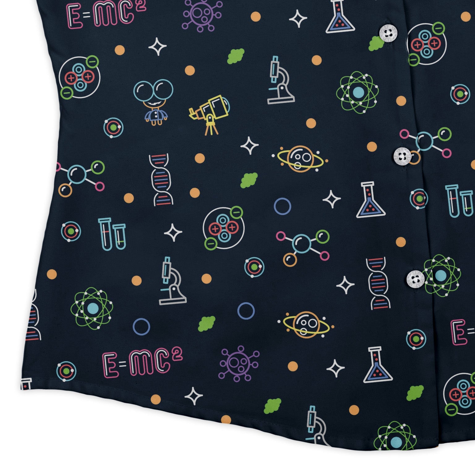 Science DNA Molecules Dark Navy Curvy Button Up Shirt Geek Nerd science print women