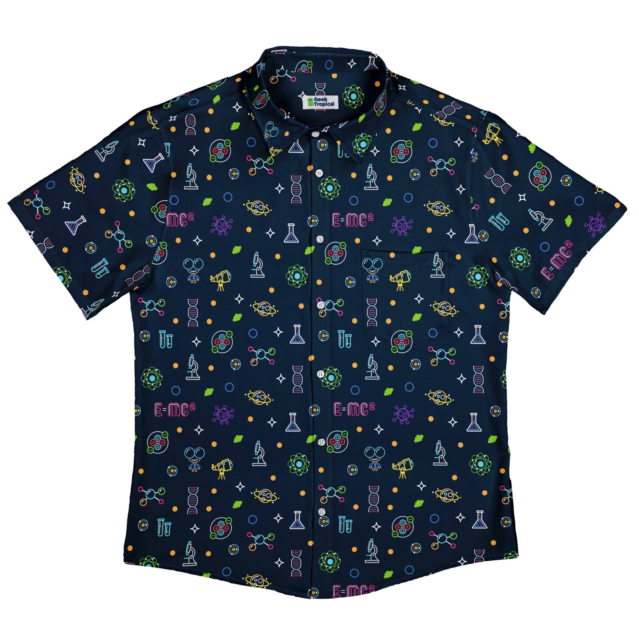 Science DNA Molecules Dark Navy Button Up Shirt - adult sizing - science print -