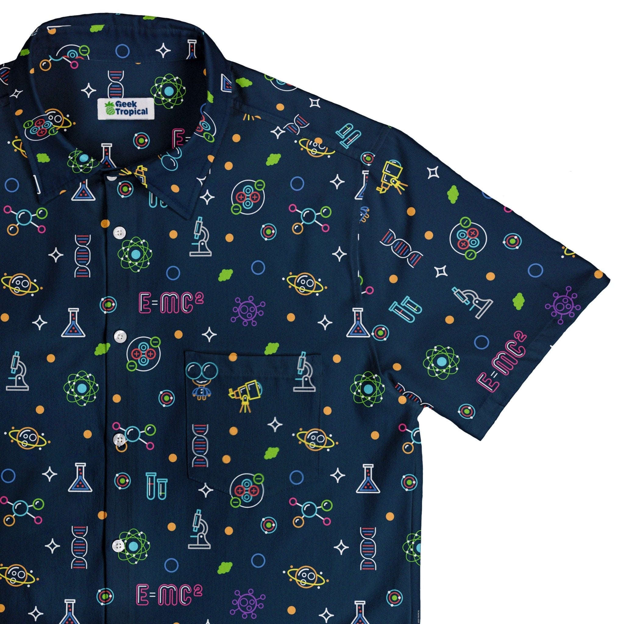 Science DNA Molecules Dark Navy Button Up Shirt - adult sizing - science print -