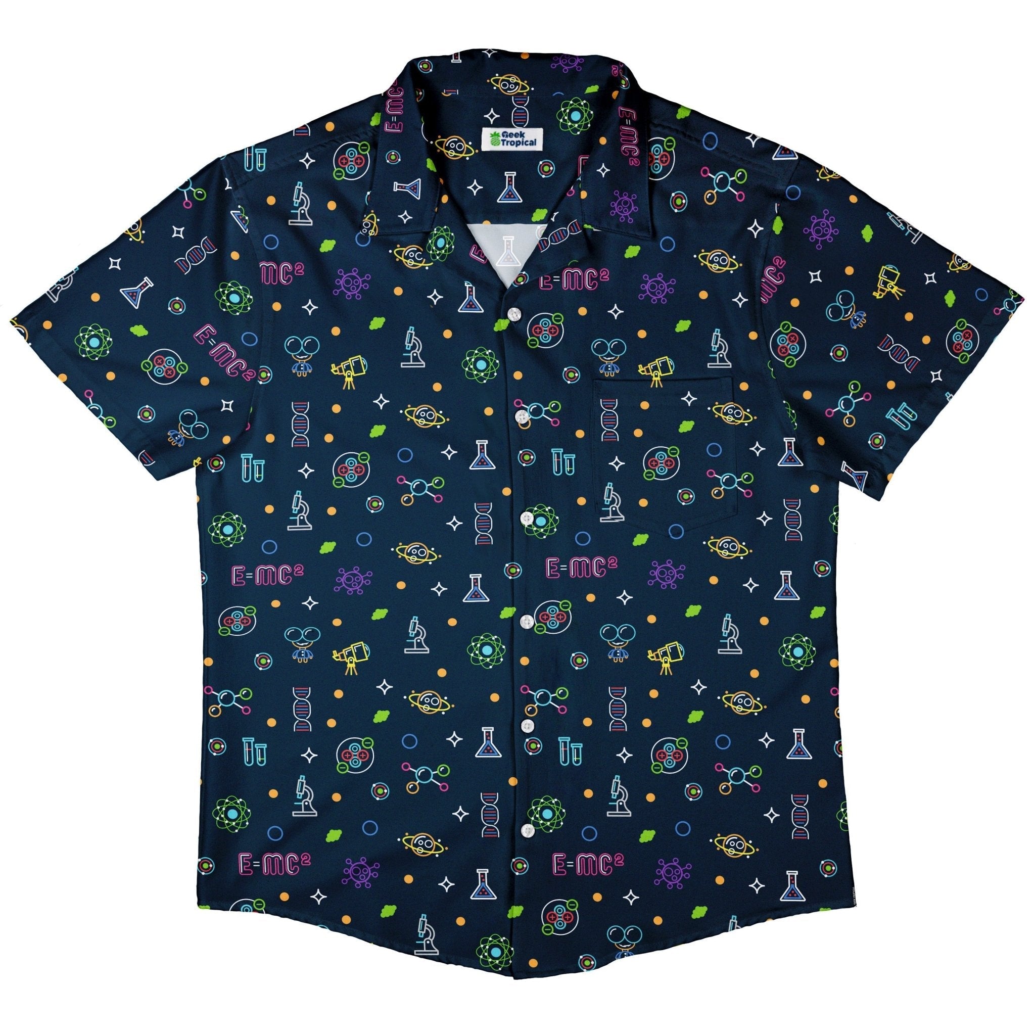 Clearance Ready - to - Ship Science DNA Molecules Dark Navy Button Up Shirt Geek Nerd adult sizing Clearance Ready - to - Ship
